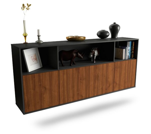 Sideboard Columbia | hängend | Korpus Anthrazit | Front in Walnuss Holz Optik | 180x79x35cm (BxHxT)