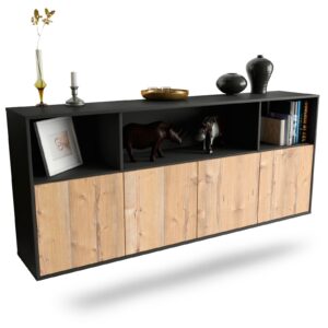 Sideboard Columbia | hängend | Korpus Anthrazit | Front in Pinie Holz Optik | 180x79x35cm (BxHxT)