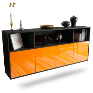 Sideboard Columbia | hängend | Korpus Anthrazit | Front in Hochglanz Orange | 180x79x35cm (BxHxT)