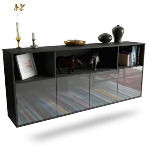 Sideboard Columbia | hängend | Korpus Anthrazit | Front in Hochglanz Grau | 180x79x35cm (BxHxT)