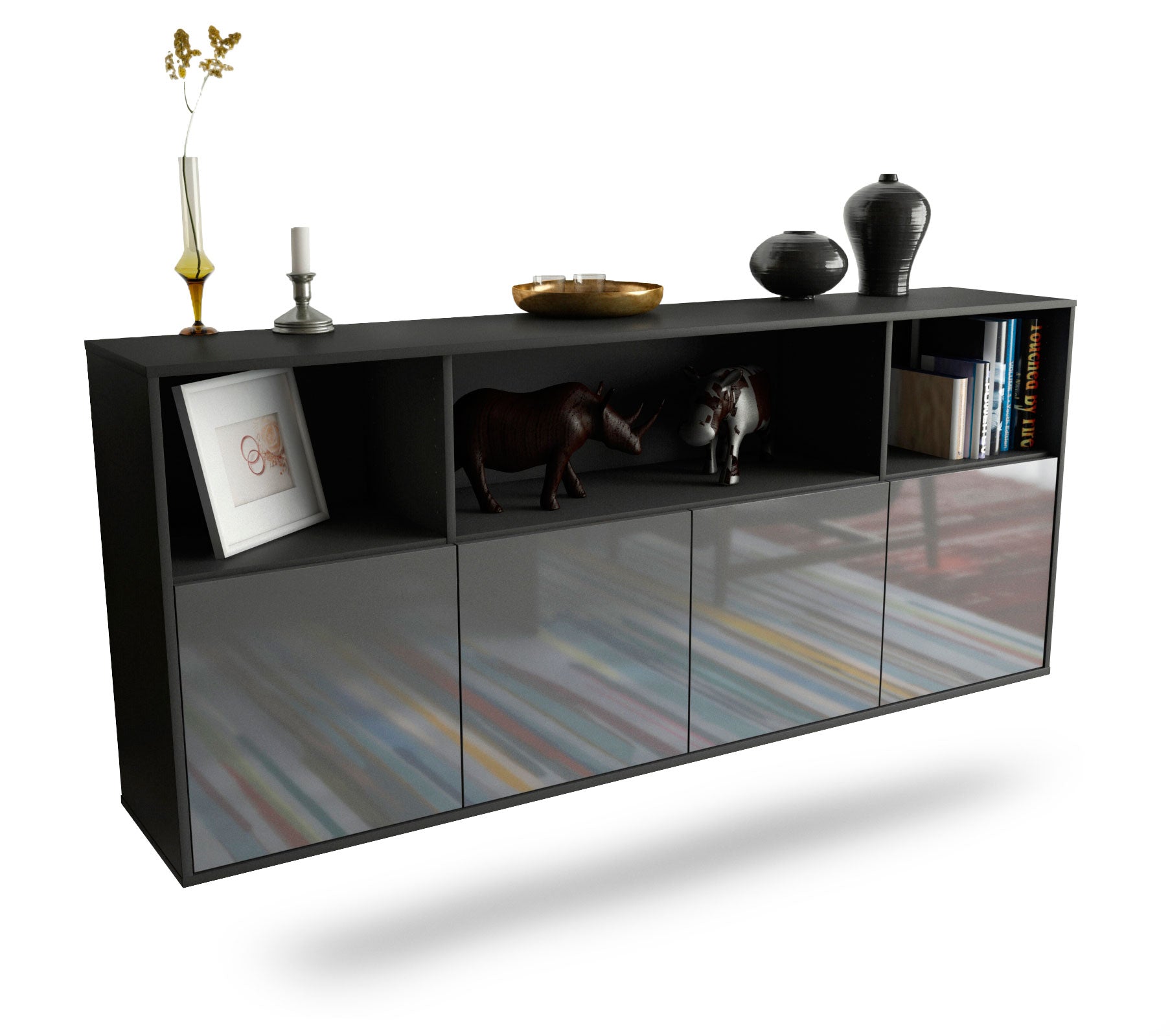 Sideboard Columbia | hängend | Korpus Anthrazit | Front in Hochglanz Grau | 180x79x35cm (BxHxT) 1 Sideboard Columbia | hängend | Korpus Anthrazit | Front in Hochglanz Grau | 180x79x35cm (BxHxT)