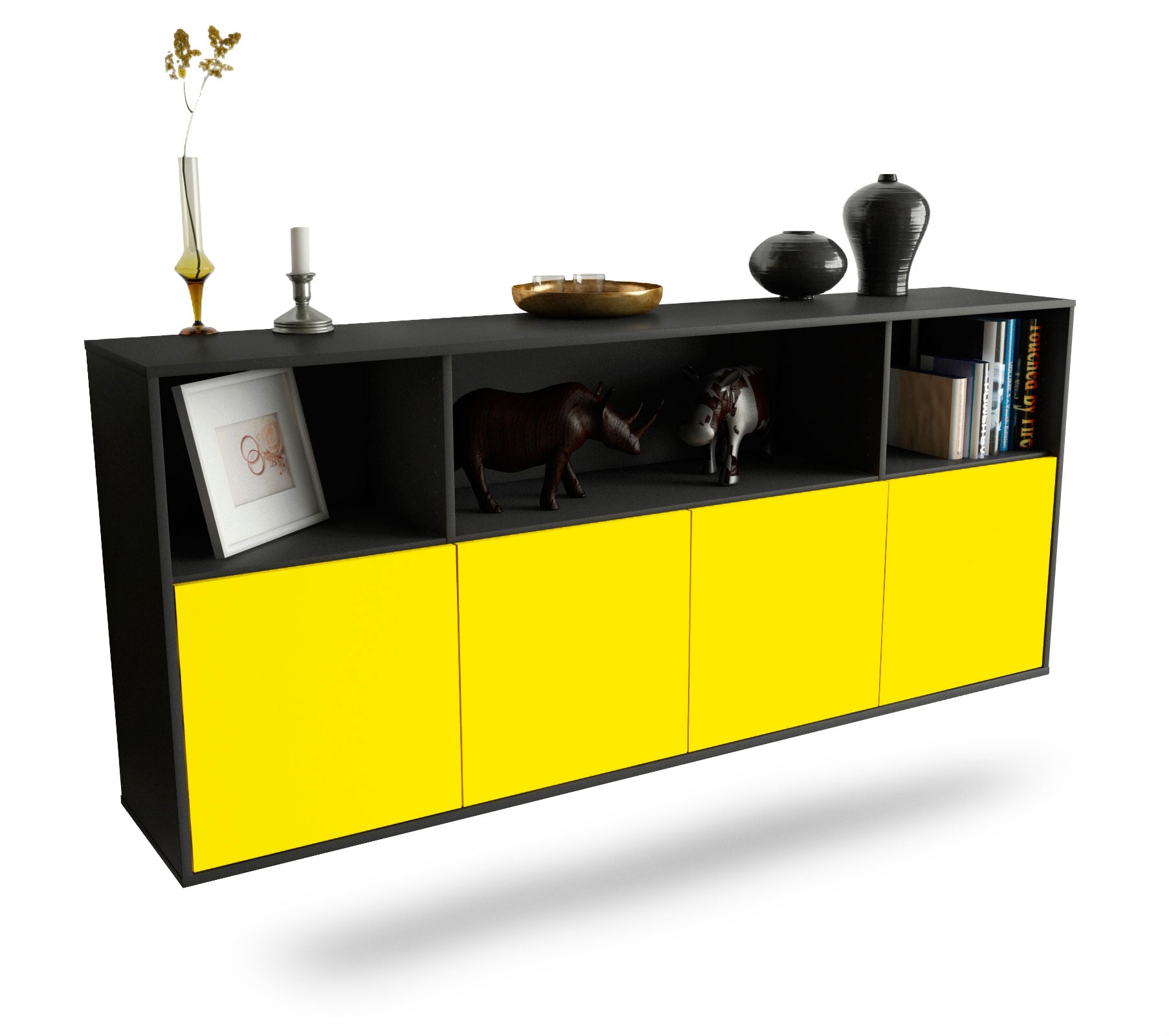 Sideboard Columbia | hängend | Korpus Anthrazit | Front in Gelb | 180x79x35cm (BxHxT) 1 Sideboard Columbia | hängend | Korpus Anthrazit | Front in Gelb | 180x79x35cm (BxHxT)
