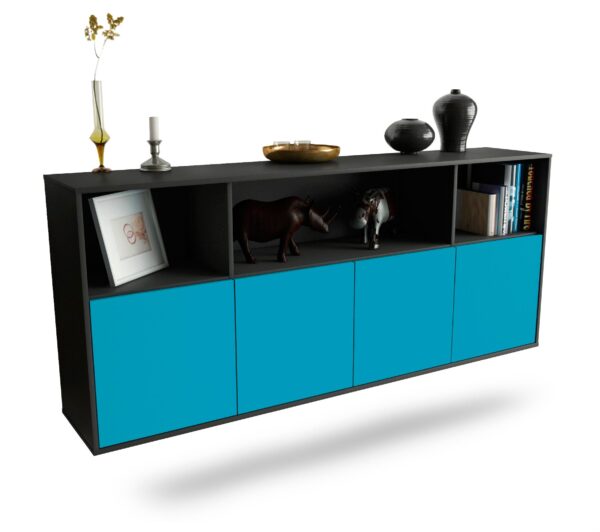Sideboard Columbia | hängend | Korpus Anthrazit | Front in Türkis | 180x79x35cm (BxHxT)