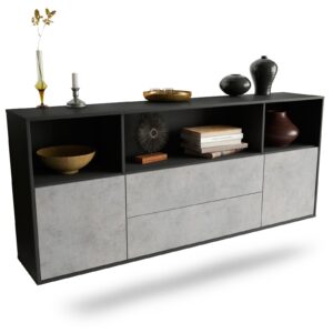 Sideboard Hartford | hängend | Korpus Anthrazit | Front in Beton Optik | 180x79x35cm (BxHxT)