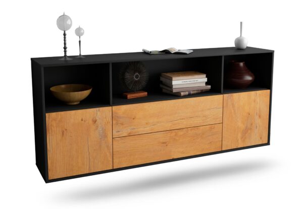 Sideboard Hartford | hängend | Korpus Anthrazit | Front in Eiche Holz Optik | 180x79x35cm (BxHxT)