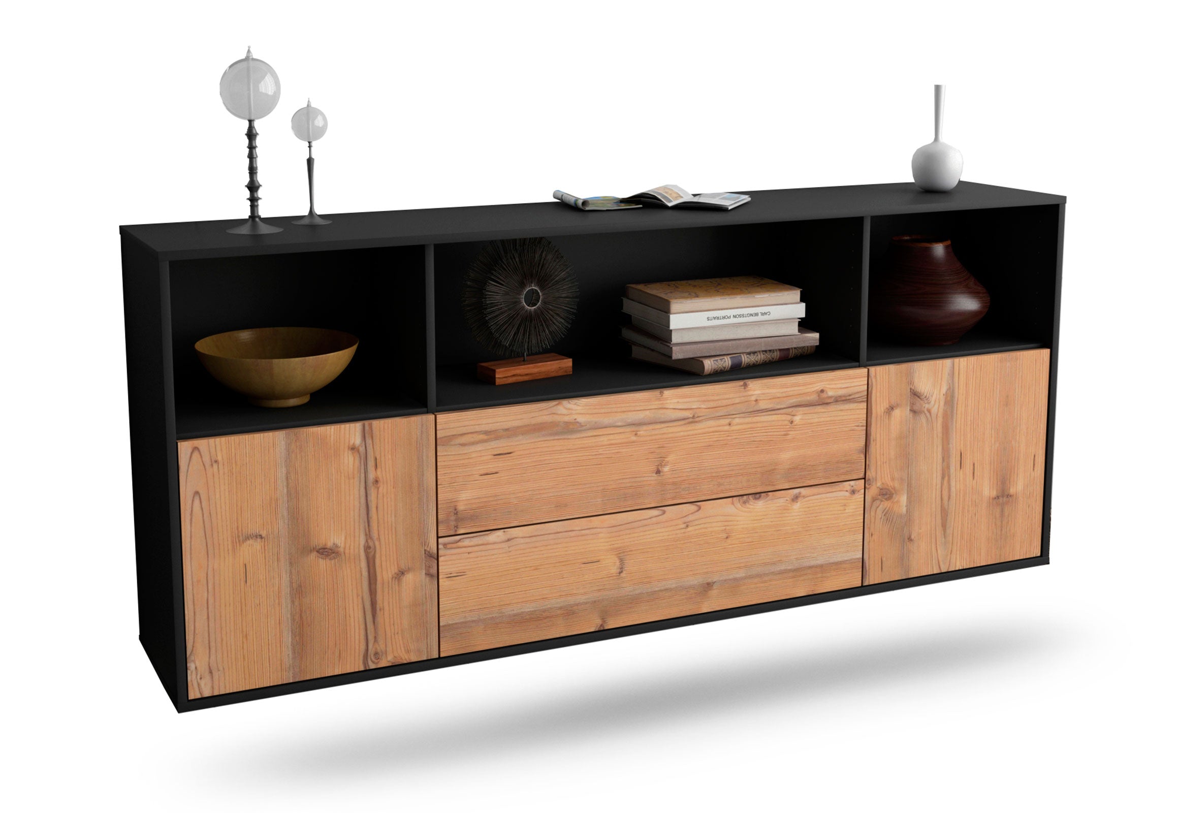 Sideboard Hartford | hängend | Korpus Anthrazit | Front in Pinie Holz Optik | 180x79x35cm (BxHxT) 1 Sideboard Hartford | hängend | Korpus Anthrazit | Front in Pinie Holz Optik | 180x79x35cm (BxHxT)