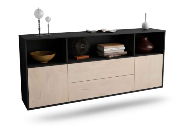 Sideboard Hartford | hängend | Korpus Anthrazit | Front in Zeder Holz Optik | 180x79x35cm (BxHxT)