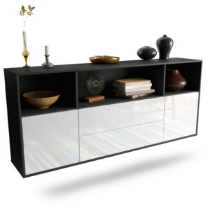 Sideboard Hartford | hängend | Korpus Anthrazit | Front in Hochglanz Weiß | 180x79x35cm (BxHxT)