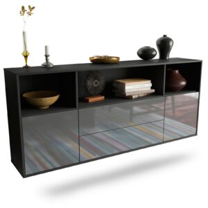Sideboard Hartford | hängend | Korpus Anthrazit | Front in Hochglanz Grau | 180x79x35cm (BxHxT)