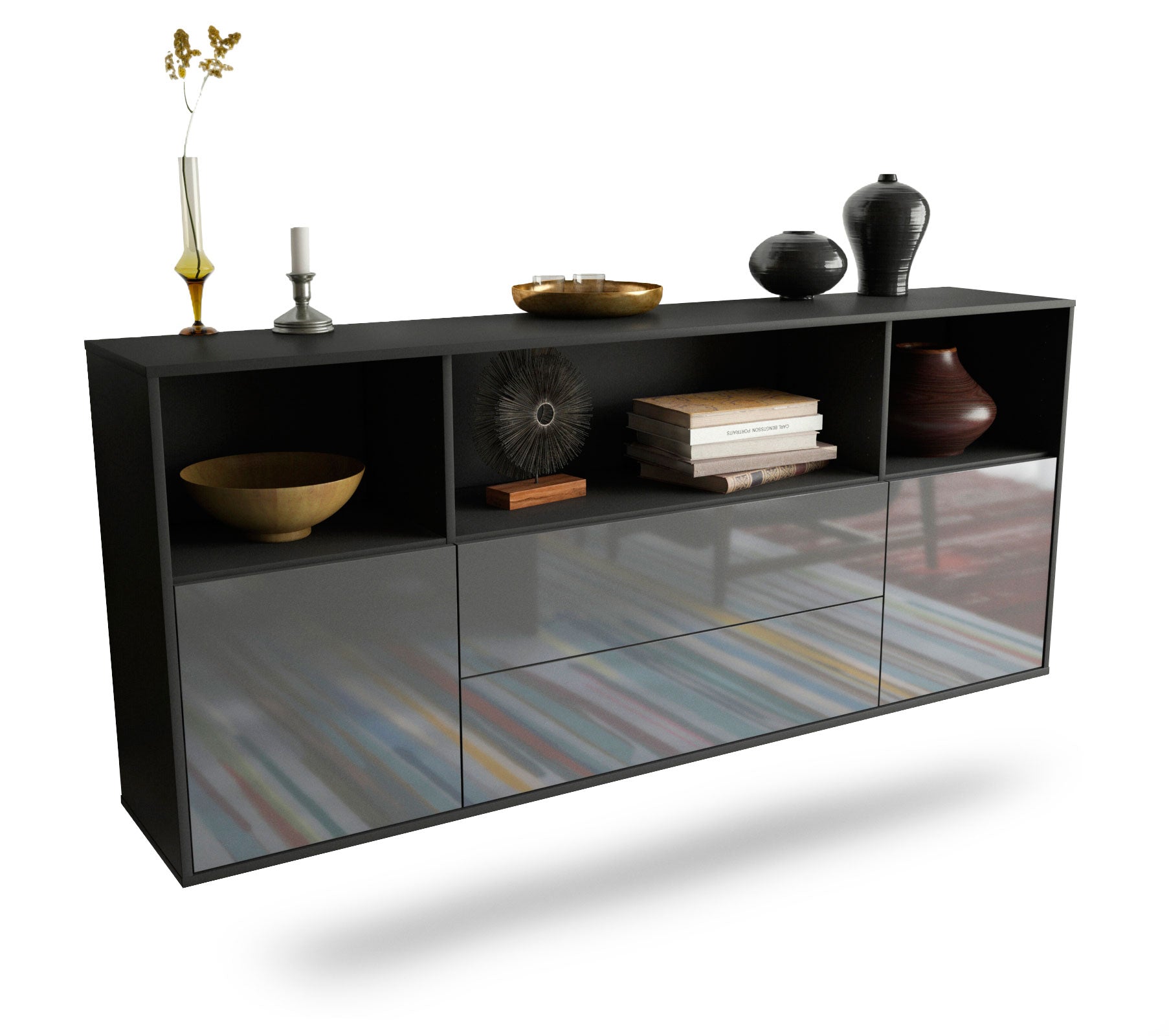 Sideboard Hartford | hängend | Korpus Anthrazit | Front in Hochglanz Grau | 180x79x35cm (BxHxT) 1 Sideboard Hartford | hängend | Korpus Anthrazit | Front in Hochglanz Grau | 180x79x35cm (BxHxT)