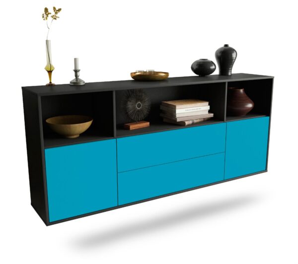 Sideboard Hartford | hängend | Korpus Anthrazit | Front in Türkis | 180x79x35cm (BxHxT)