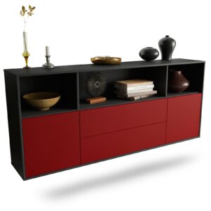 Sideboard Hartford | hängend | Korpus Anthrazit | Front in Bordeaux | 180x79x35cm (BxHxT)