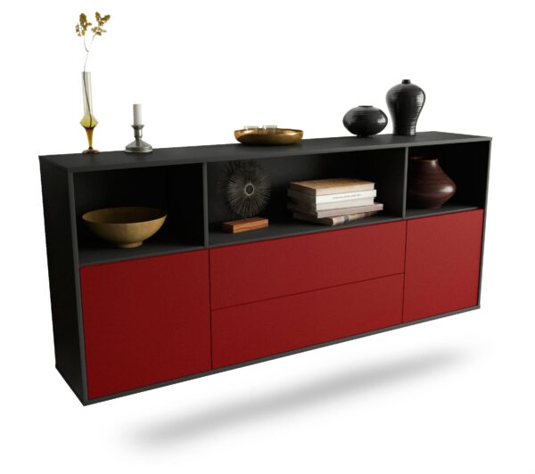 Sideboard Hartford | hängend | Korpus Anthrazit | Front in Bordeaux | 180x79x35cm (BxHxT)