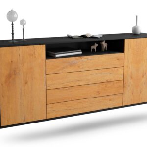 Sideboard New Haven | hängend | Korpus Anthrazit | Front in Eiche Holz Optik | 180x79x35cm (BxHxT)
