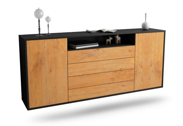 Sideboard New Haven | hängend | Korpus Anthrazit | Front in Eiche Holz Optik | 180x79x35cm (BxHxT)