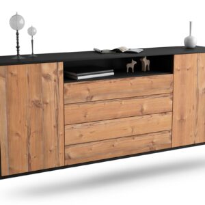 Sideboard New Haven | hängend | Korpus Anthrazit | Front in Pinie Holz Optik | 180x79x35cm (BxHxT)