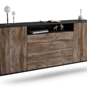 Sideboard New Haven | hängend | Korpus Anthrazit | Front in Treibholz Holz Optik | 180x79x35cm (BxHxT)