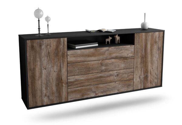 Sideboard New Haven | hängend | Korpus Anthrazit | Front in Treibholz Holz Optik | 180x79x35cm (BxHxT)