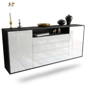 Sideboard New Haven | hängend | Korpus Anthrazit | Front in Hochglanz Weiß | 180x79x35cm (BxHxT)