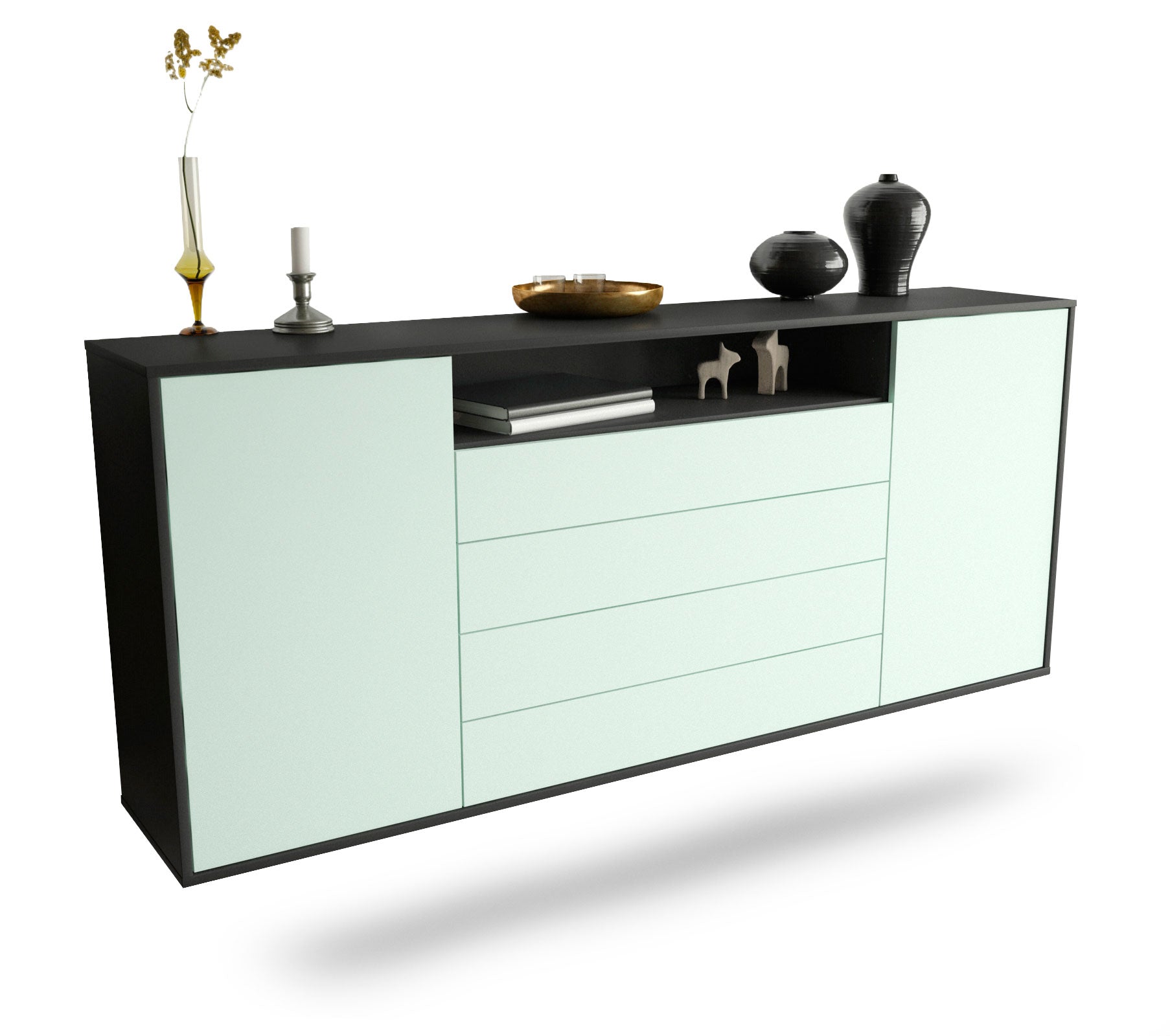 Sideboard New Haven | hängend | Korpus Anthrazit | Front in Mint | 180x79x35cm (BxHxT) 1 Sideboard New Haven | hängend | Korpus Anthrazit | Front in Mint | 180x79x35cm (BxHxT)