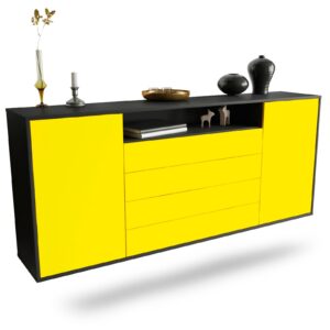 Sideboard New Haven | hängend | Korpus Anthrazit | Front in Gelb | 180x79x35cm (BxHxT)