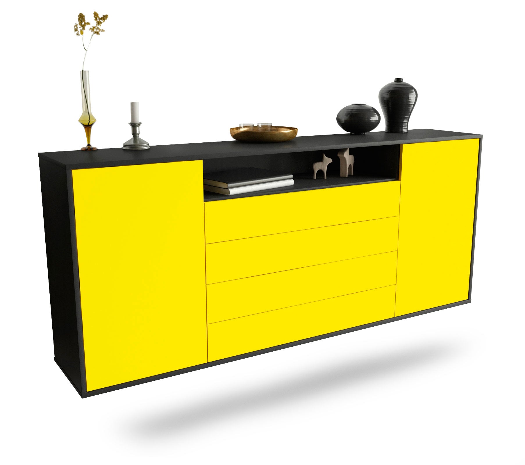 Sideboard New Haven | hängend | Korpus Anthrazit | Front in Gelb | 180x79x35cm (BxHxT) 1 Sideboard New Haven | hängend | Korpus Anthrazit | Front in Gelb | 180x79x35cm (BxHxT)