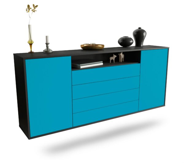 Sideboard New Haven | hängend | Korpus Anthrazit | Front in Türkis | 180x79x35cm (BxHxT)