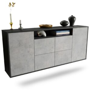 Sideboard Carrollton | hängend | Korpus Anthrazit | Front in Beton Optik | 180x79x35cm (BxHxT)