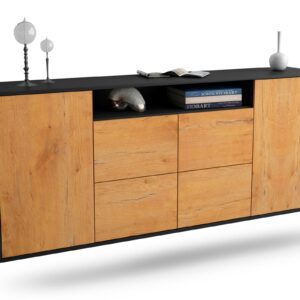 Sideboard Carrollton | hängend | Korpus Anthrazit | Front in Eiche Holz Optik | 180x79x35cm (BxHxT)