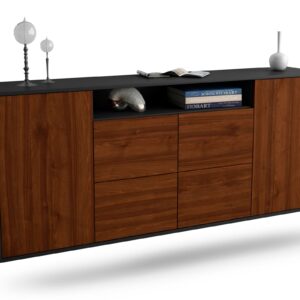 Sideboard Carrollton | hängend | Korpus Anthrazit | Front in Walnuss Holz Optik | 180x79x35cm (BxHxT)