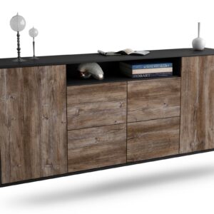 Sideboard Carrollton | hängend | Korpus Anthrazit | Front in Treibholz Holz Optik | 180x79x35cm (BxHxT)