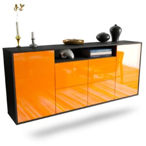 Sideboard Carrollton | hängend | Korpus Anthrazit | Front in Hochglanz Orange | 180x79x35cm (BxHxT)