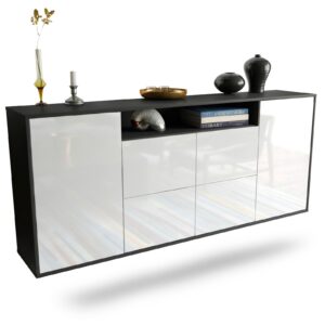 Sideboard Carrollton | hängend | Korpus Anthrazit | Front in Hochglanz Weiß | 180x79x35cm (BxHxT)