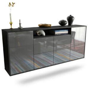 Sideboard Carrollton | hängend | Korpus Anthrazit | Front in Hochglanz Grau | 180x79x35cm (BxHxT)