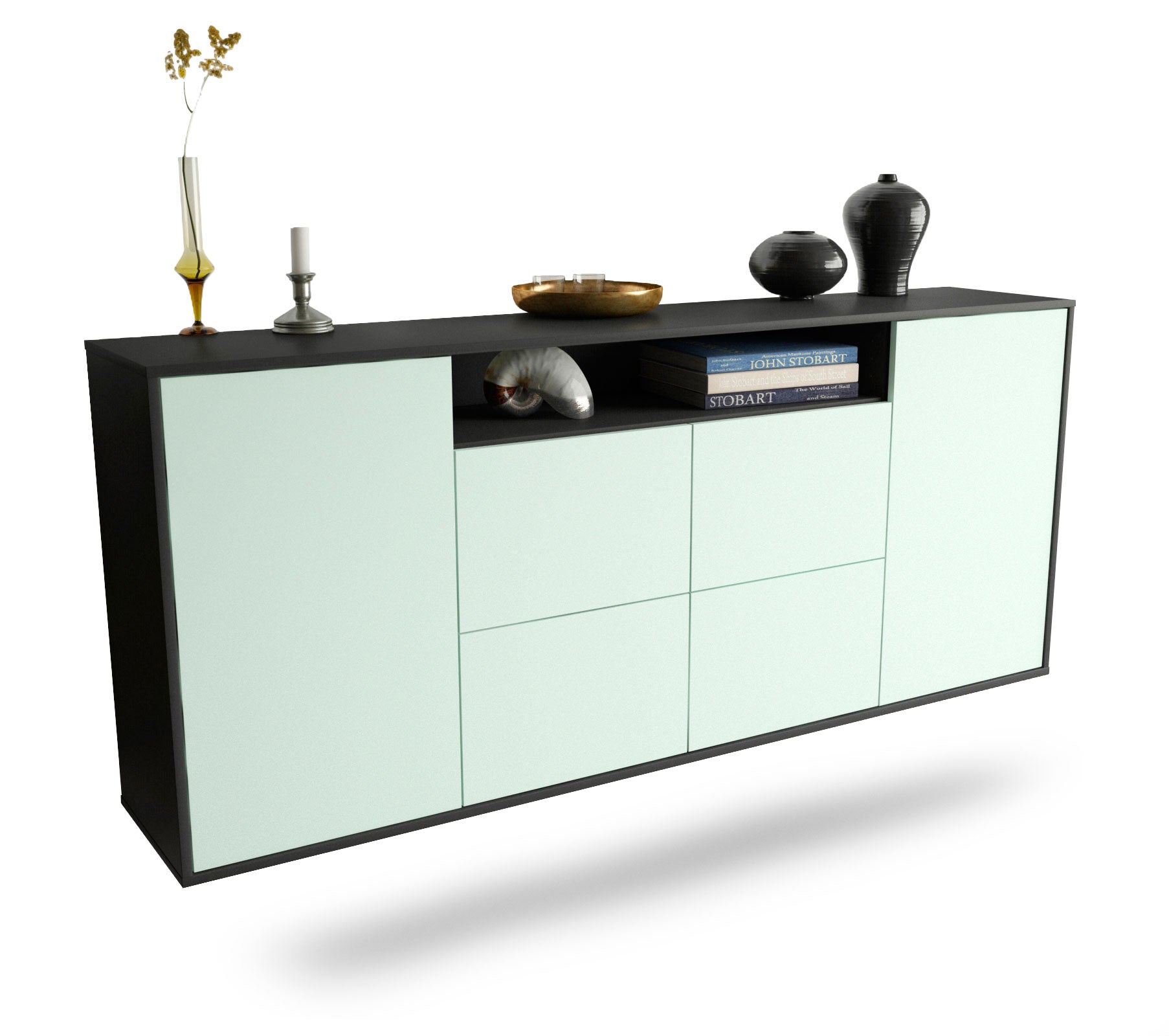 Sideboard Carrollton | hängend | Korpus Anthrazit | Front in Mint | 180x79x35cm (BxHxT) 1 Sideboard Carrollton | hängend | Korpus Anthrazit | Front in Mint | 180x79x35cm (BxHxT)