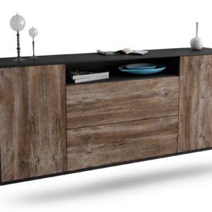 Sideboard Thousand Oaks | hängend | Korpus Anthrazit | Front in Treibholz Holz Optik | 180x79x35cm (BxHxT)