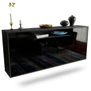 Sideboard Thousand Oaks | hängend | Korpus Anthrazit | Front in Hochglanz Schwarz | 180x79x35cm (BxHxT)