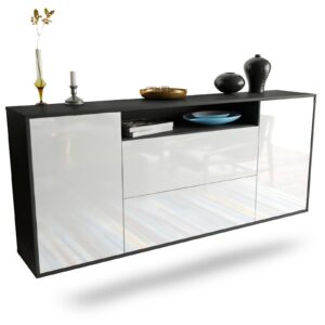 Sideboard Thousand Oaks | hängend | Korpus Anthrazit | Front in Hochglanz Weiß | 180x79x35cm (BxHxT)