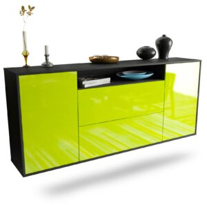 Sideboard Thousand Oaks | hängend | Korpus Anthrazit | Front in Hochglanz Grün | 180x79x35cm (BxHxT)
