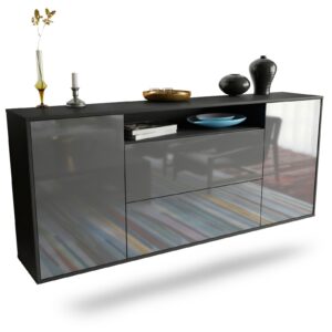 Sideboard Thousand Oaks | hängend | Korpus Anthrazit | Front in Hochglanz Grau | 180x79x35cm (BxHxT)