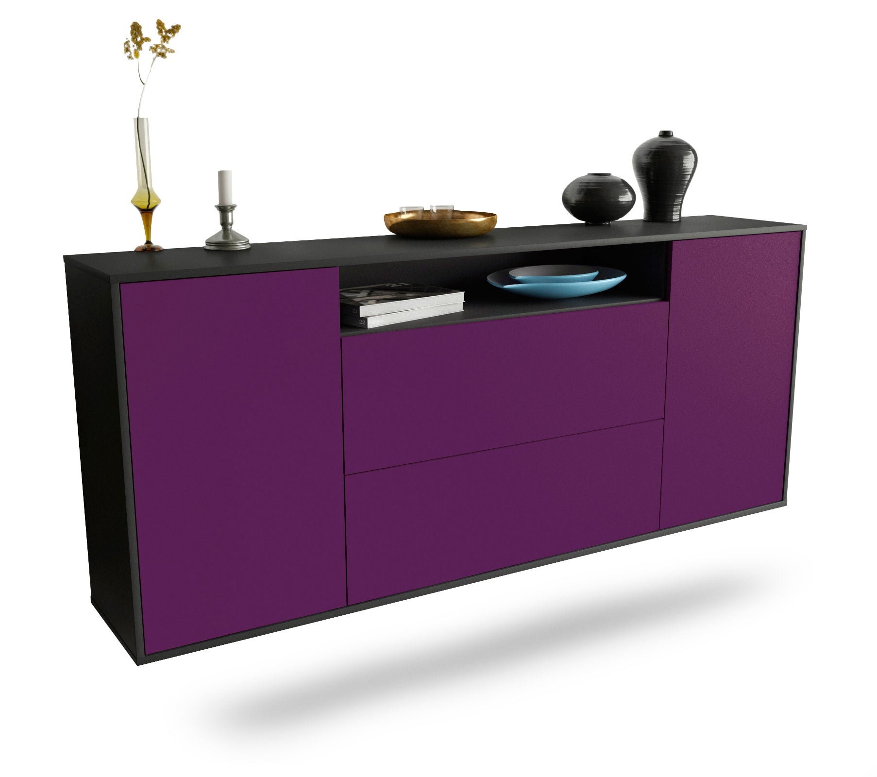 Sideboard Thousand Oaks | hängend | Korpus Anthrazit | Front in Lila | 180x79x35cm (BxHxT) 1 Sideboard Thousand Oaks | hängend | Korpus Anthrazit | Front in Lila | 180x79x35cm (BxHxT)