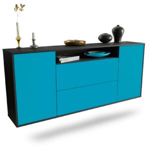Sideboard Thousand Oaks | hängend | Korpus Anthrazit | Front in Türkis | 180x79x35cm (BxHxT)
