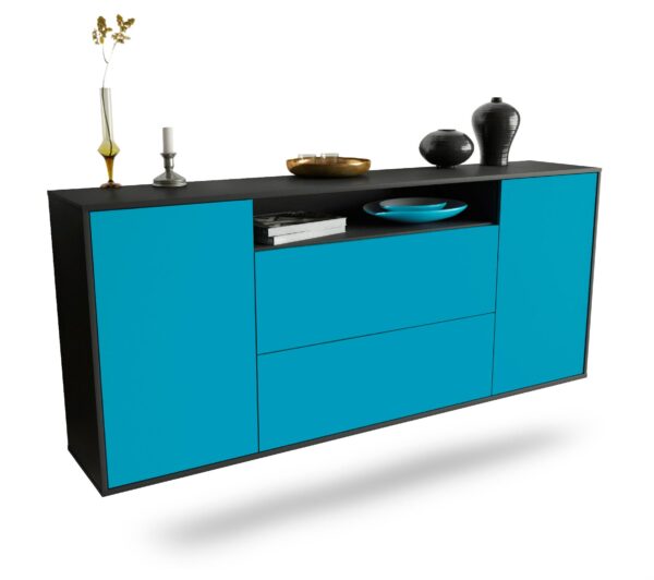 Sideboard Thousand Oaks | hängend | Korpus Anthrazit | Front in Türkis | 180x79x35cm (BxHxT)