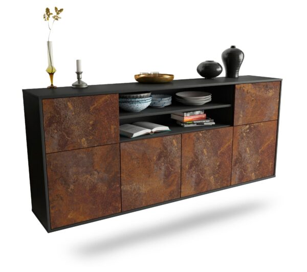 Sideboard Topeka | hängend | Korpus Anthrazit | Front in Rost Optik | 180x79x35cm (BxHxT)