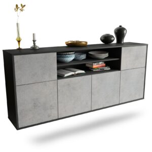 Sideboard Topeka | hängend | Korpus Anthrazit | Front in Beton Optik | 180x79x35cm (BxHxT)