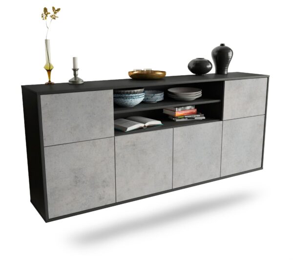 Sideboard Topeka | hängend | Korpus Anthrazit | Front in Beton Optik | 180x79x35cm (BxHxT)