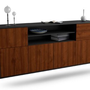 Sideboard Topeka | hängend | Korpus Anthrazit | Front in Walnuss Holz Optik | 180x79x35cm (BxHxT)