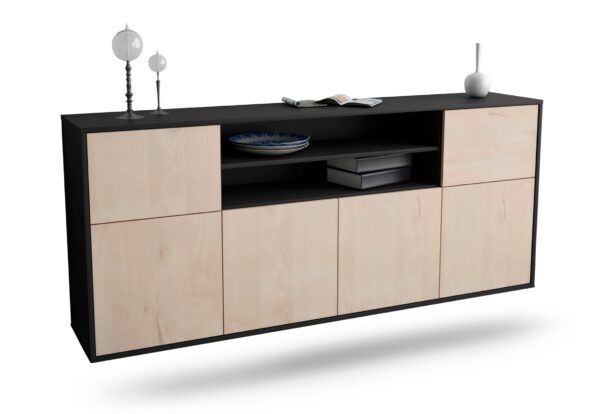 Sideboard Topeka | hängend | Korpus Anthrazit | Front in Zeder Holz Optik | 180x79x35cm (BxHxT)