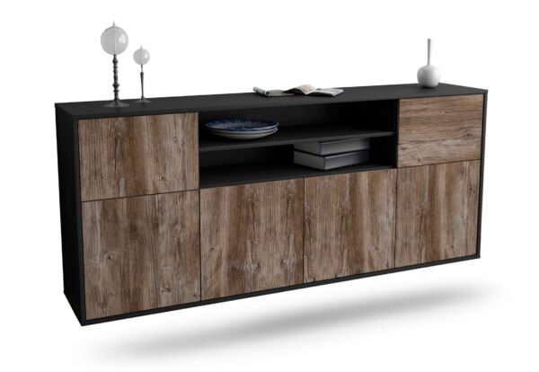 Sideboard Topeka | hängend | Korpus Anthrazit | Front in Treibholz Holz Optik | 180x79x35cm (BxHxT)