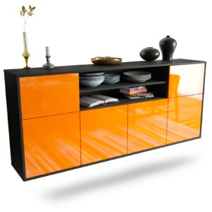 Sideboard Topeka | hängend | Korpus Anthrazit | Front in Hochglanz Orange | 180x79x35cm (BxHxT)